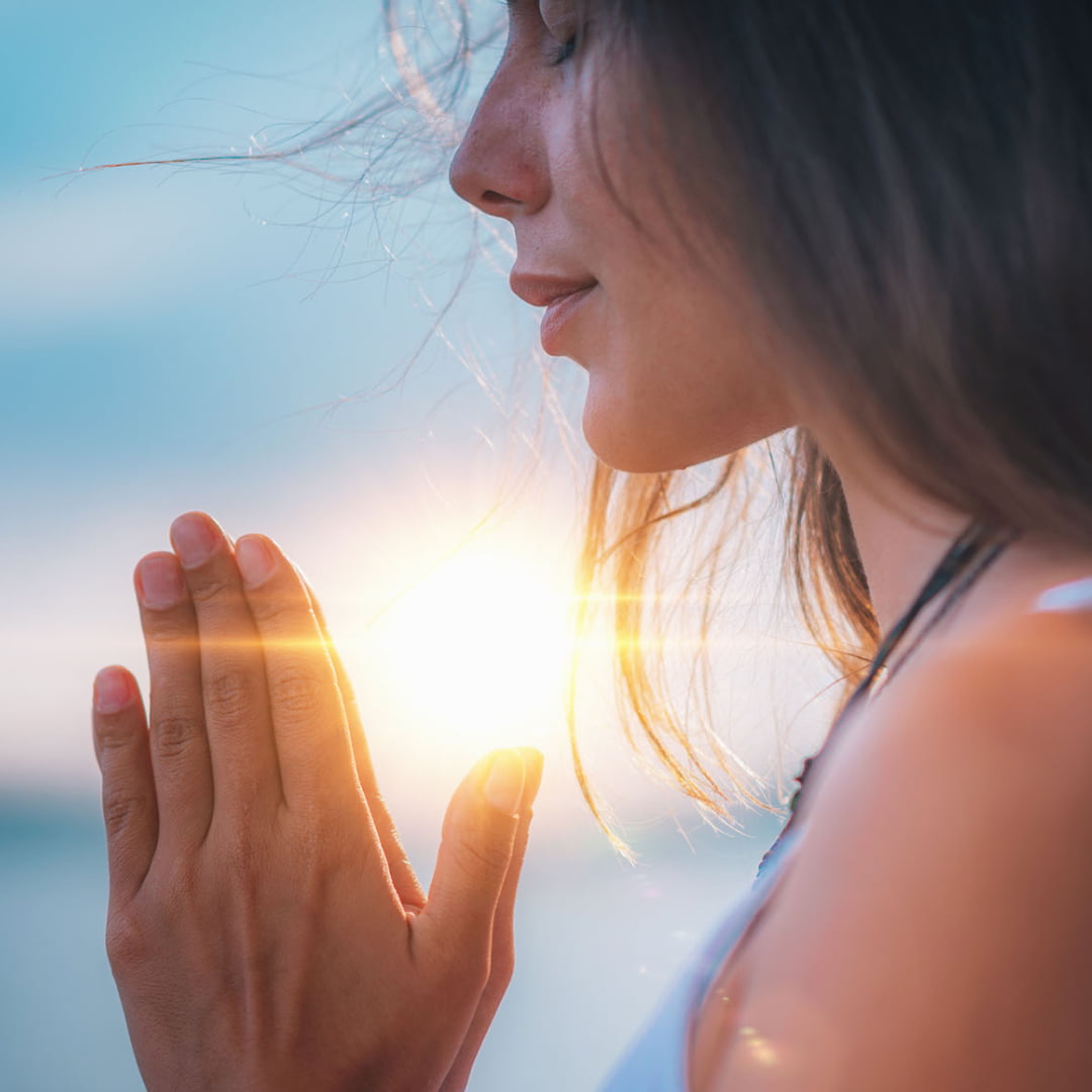 Calm Women with beautiful sunset in the background